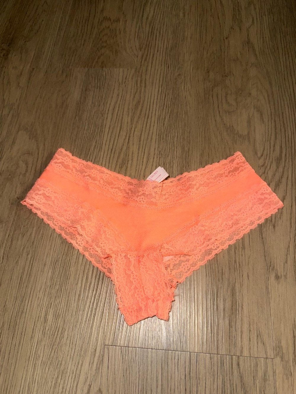 NWT Victoria’s Secret Neon Coral Lace Cheeky Panty XS Coquette